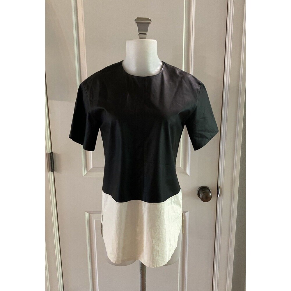 T ALEXANDER‎ WANG Black White Leather Short Sleeve Top Women's- Size 4